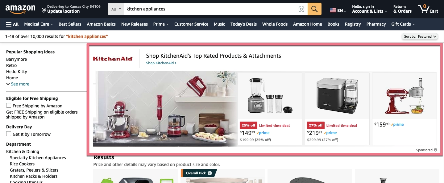 Exemplo de anúncio da KitchenAid Amazon