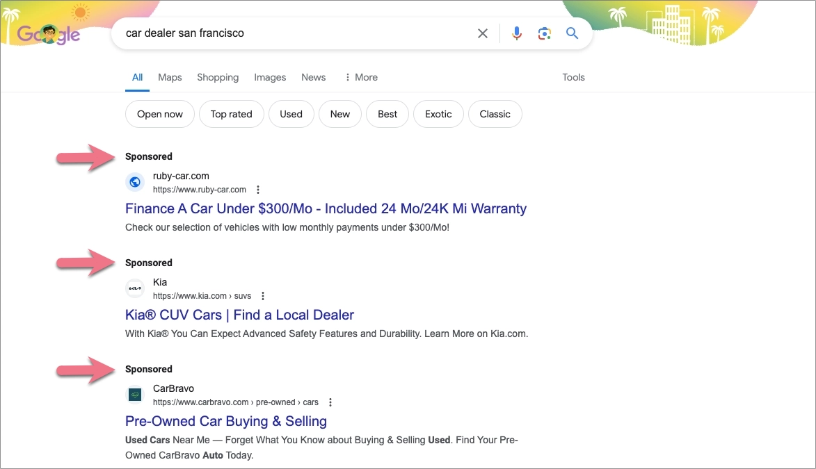 Anúncios de pesquisa do Google em SERP