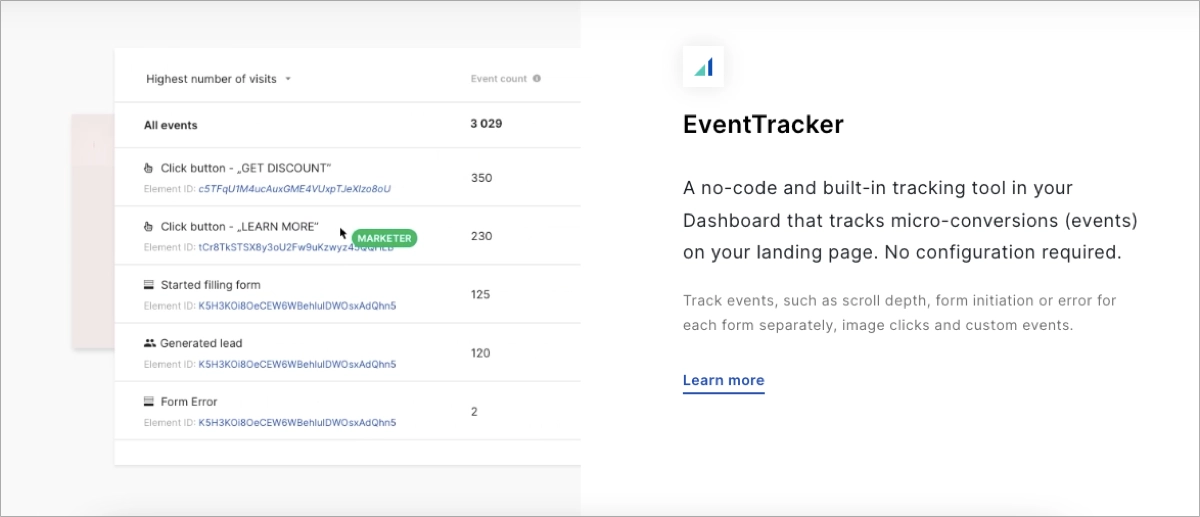 Ferramenta de Rastreamento de Eventos da Landingi para acompanhar micro e melhorar as conversões macro