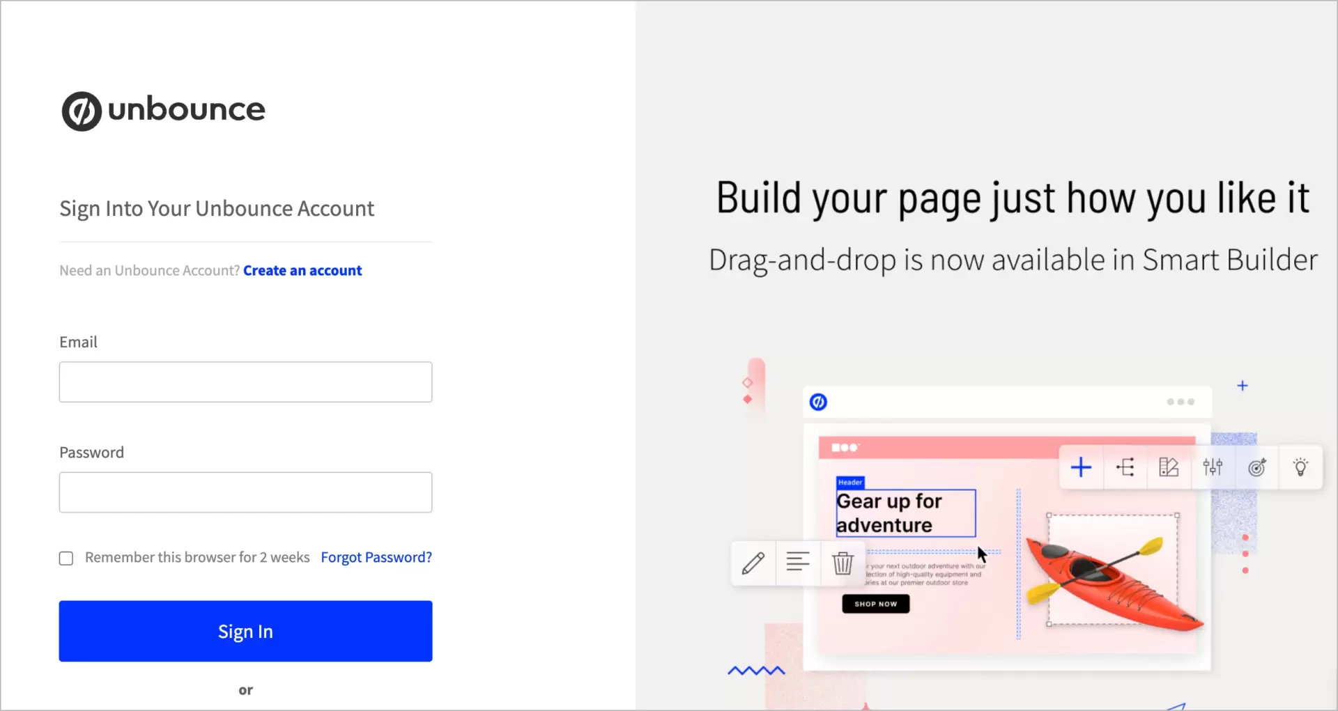 manchete prometendo criar landing pages e personalizá-lo facilmente
