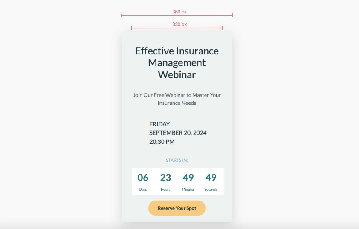landing page dimension mobile