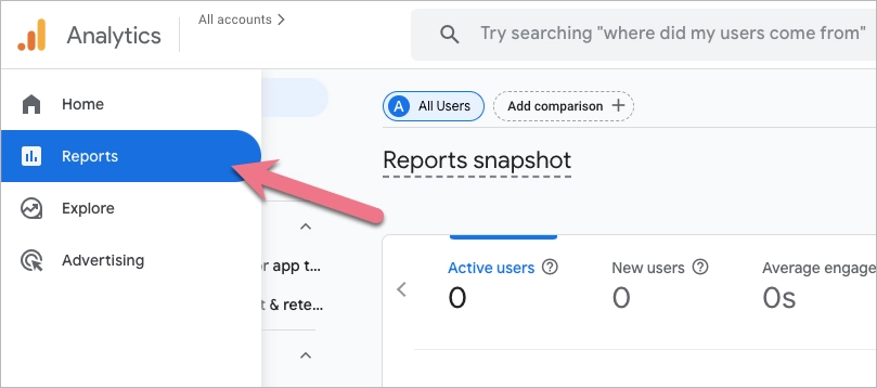Reports tab in GA4