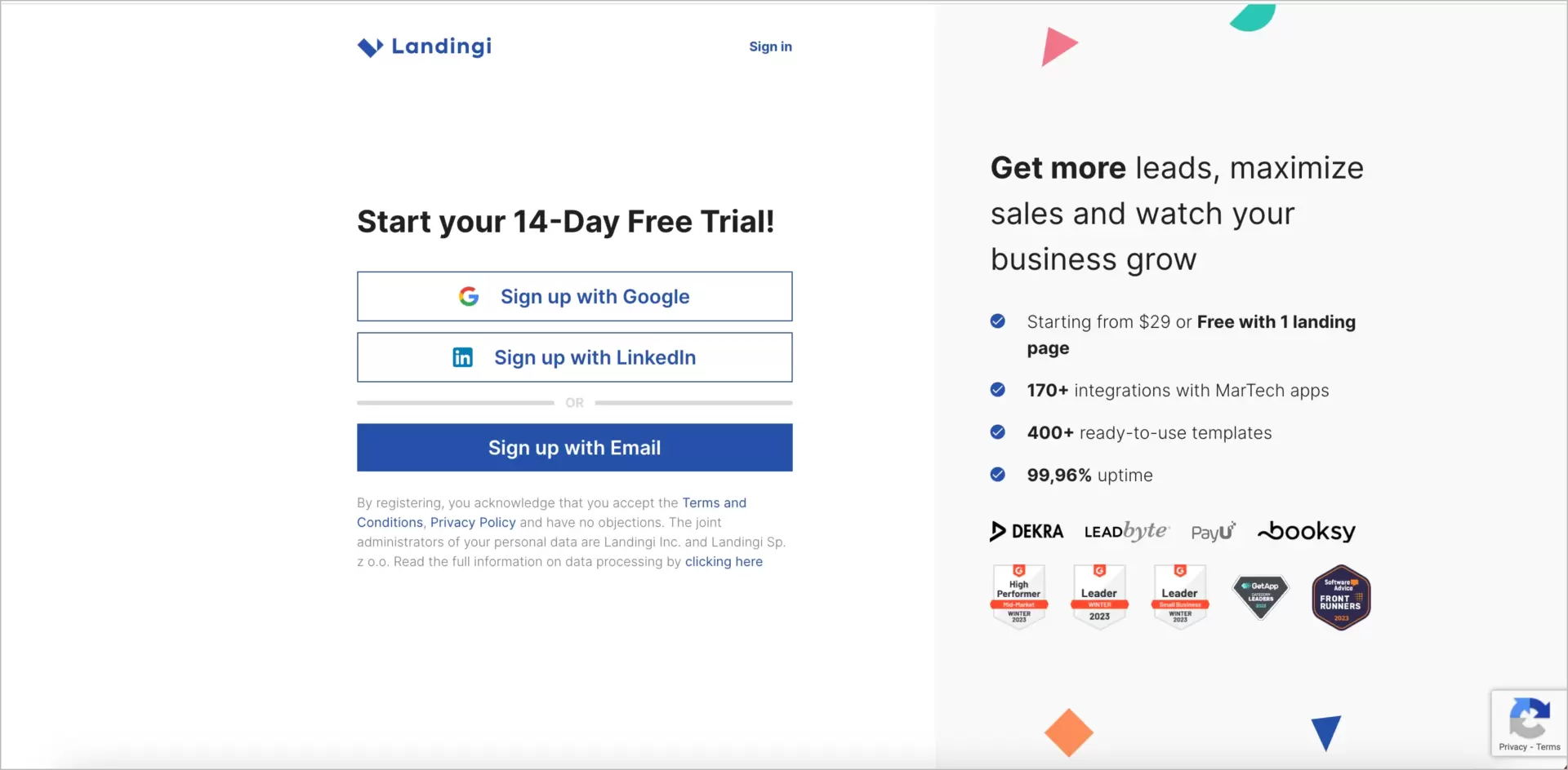 bom landing page registro do construtor