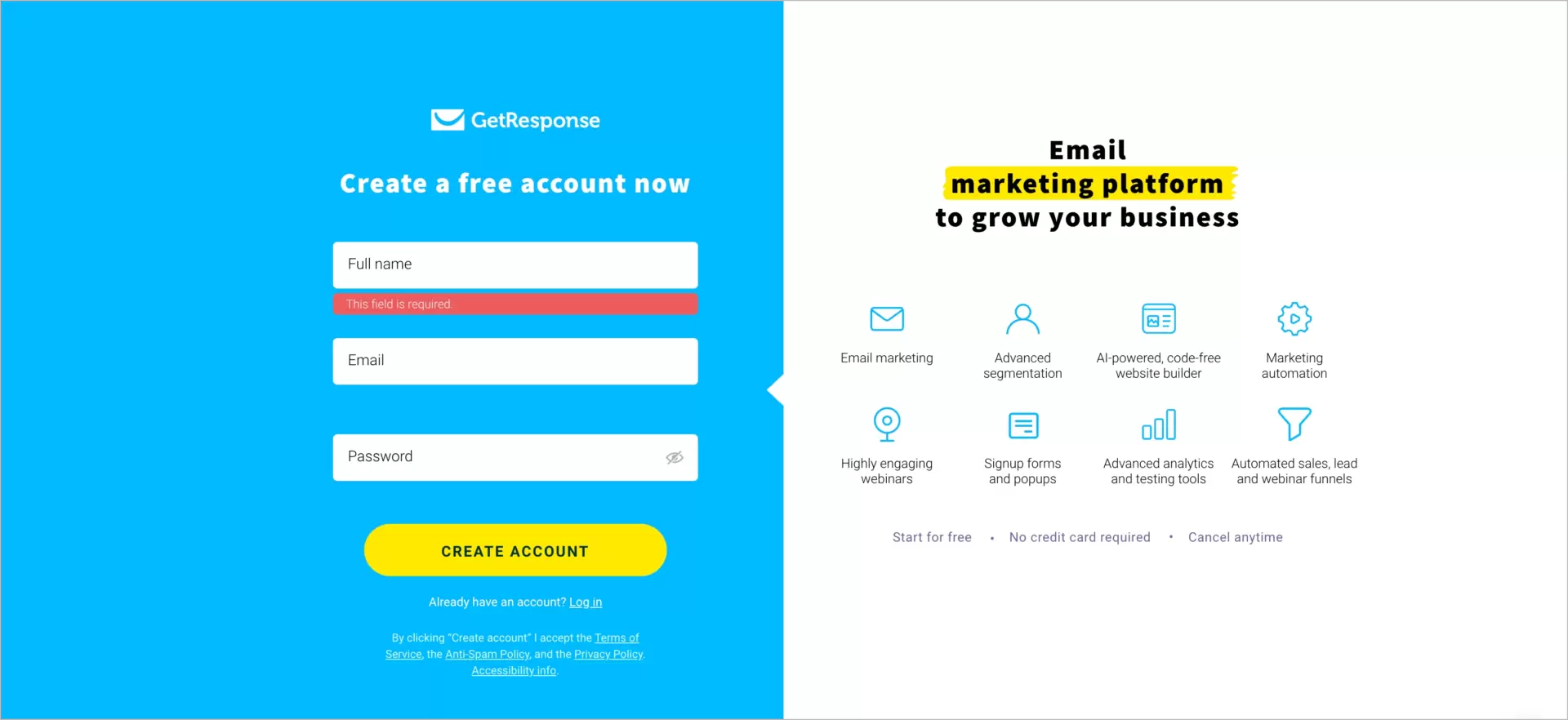 ferramenta de marketing por e-mail que também permite criar um landing page