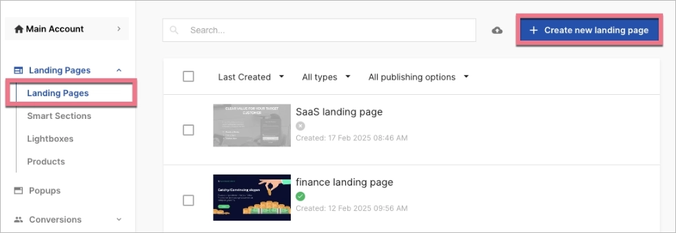 como criar um registro landing page
